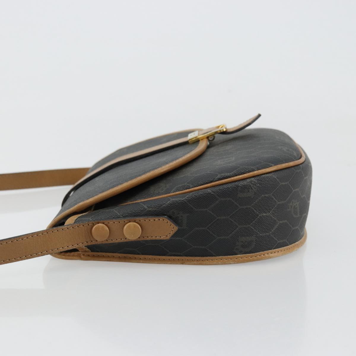 Christian Dior Honeycomb Canvas Shoulder Bag PVC Black Gold Auth 178016
