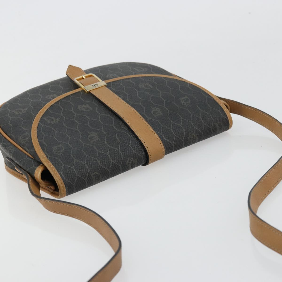 Christian Dior Honeycomb Canvas Shoulder Bag PVC Black Gold Auth 178016