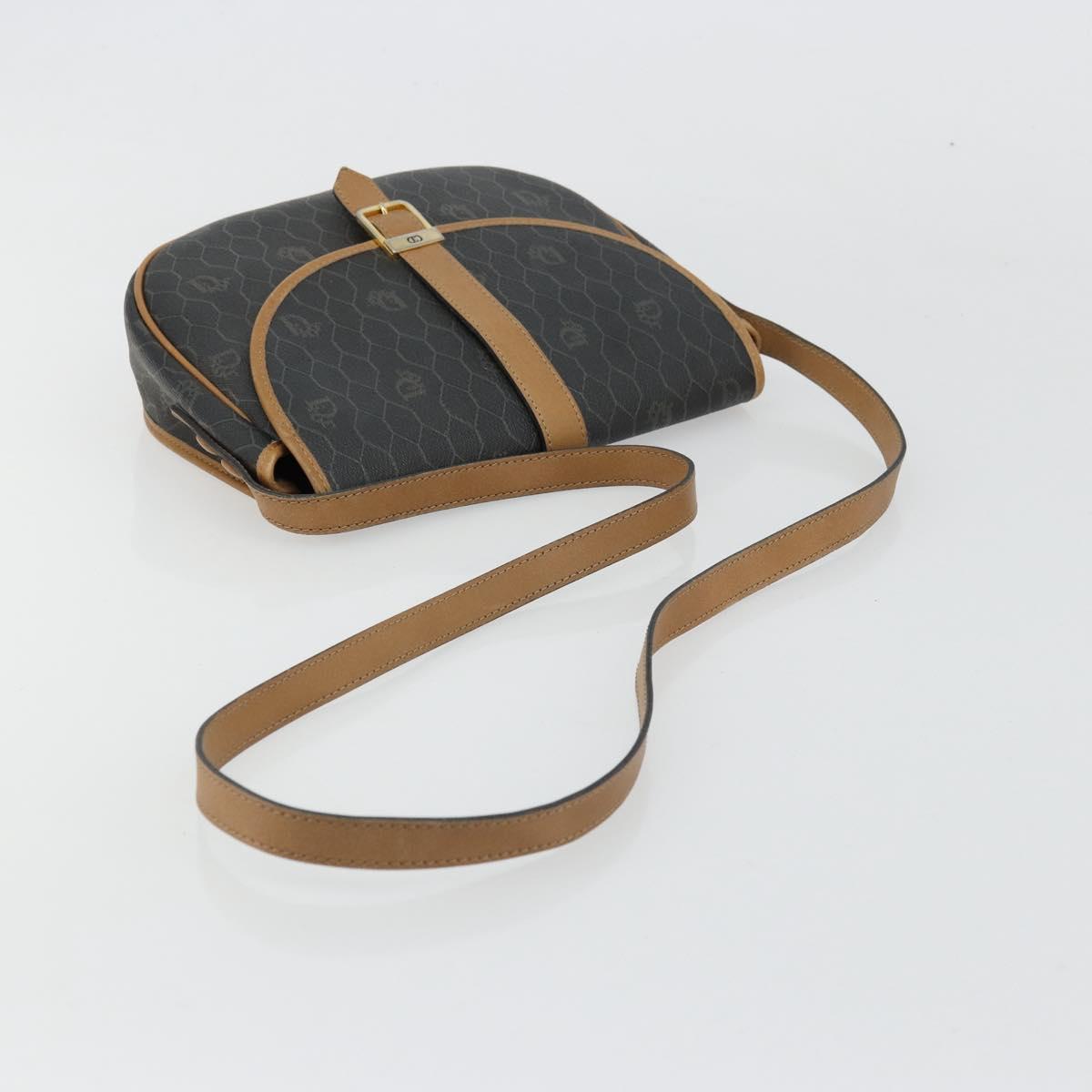 Christian Dior Honeycomb Canvas Shoulder Bag PVC Black Gold Auth 178016