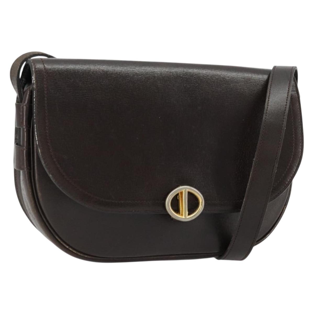 Christian Dior Shoulder Bag Leather Dark Brown Gold Auth 178017