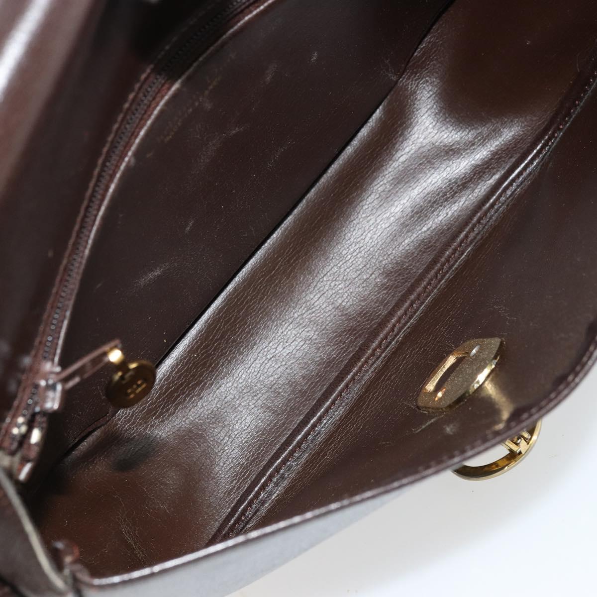 Christian Dior Shoulder Bag Leather Dark Brown Gold Auth 178017