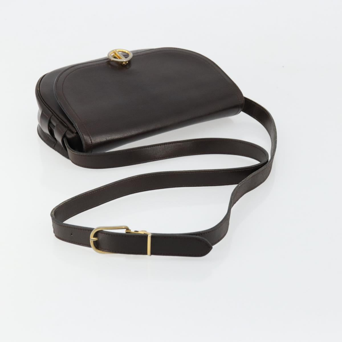 Christian Dior Shoulder Bag Leather Dark Brown Gold Auth 178017