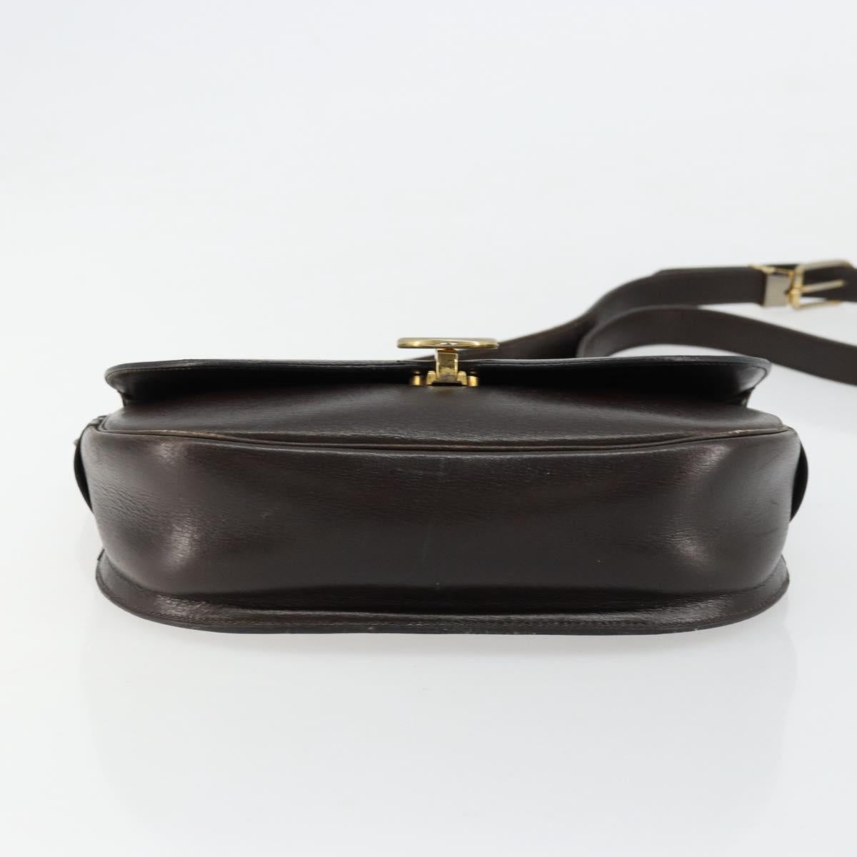 Christian Dior Shoulder Bag Leather Dark Brown Gold Auth 178017