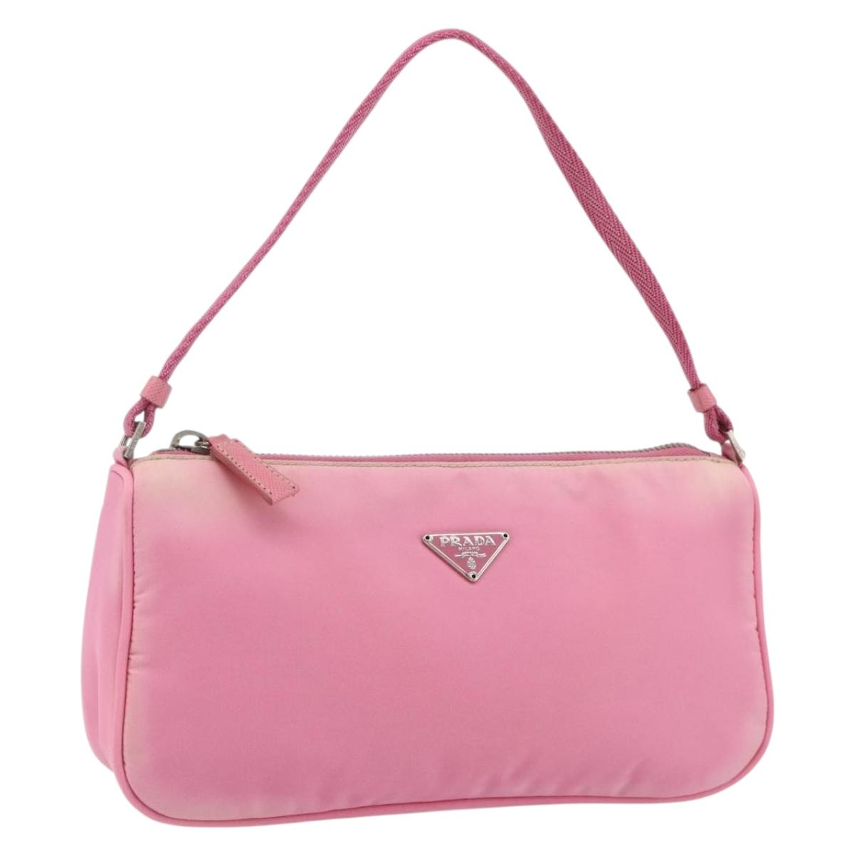 PRADA Accessory Pouch Nylon Pink Silver Auth 178018