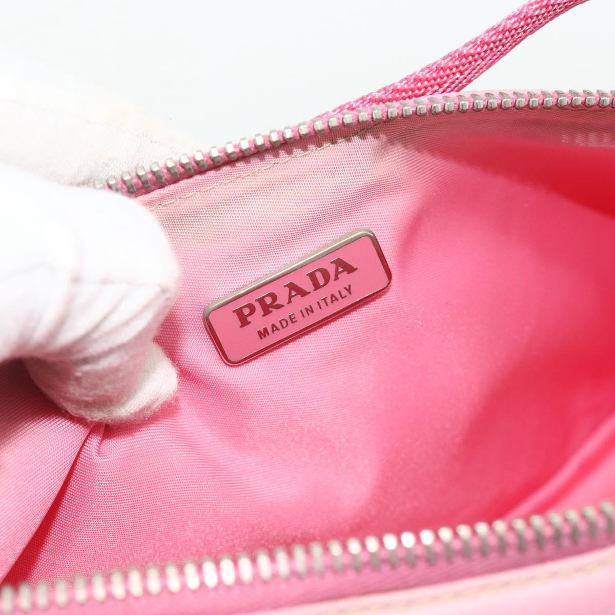 PRADA Accessory Pouch Nylon Pink Silver Auth 178018
