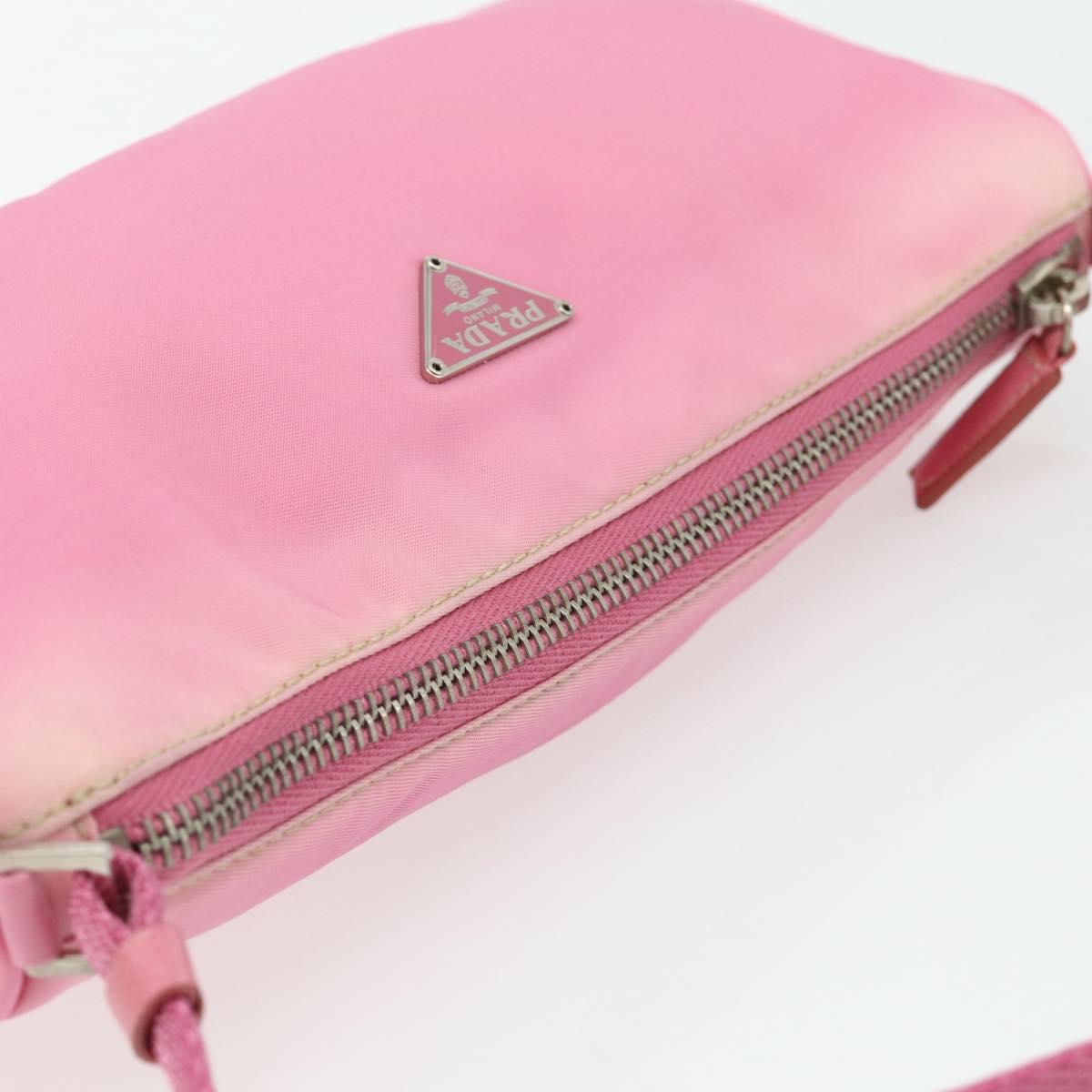 PRADA Accessory Pouch Nylon Pink Silver Auth 178018