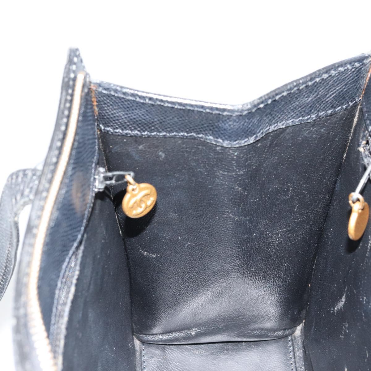 CHANEL Tote Bag Caviar Skin Black Gold CC Auth 178022