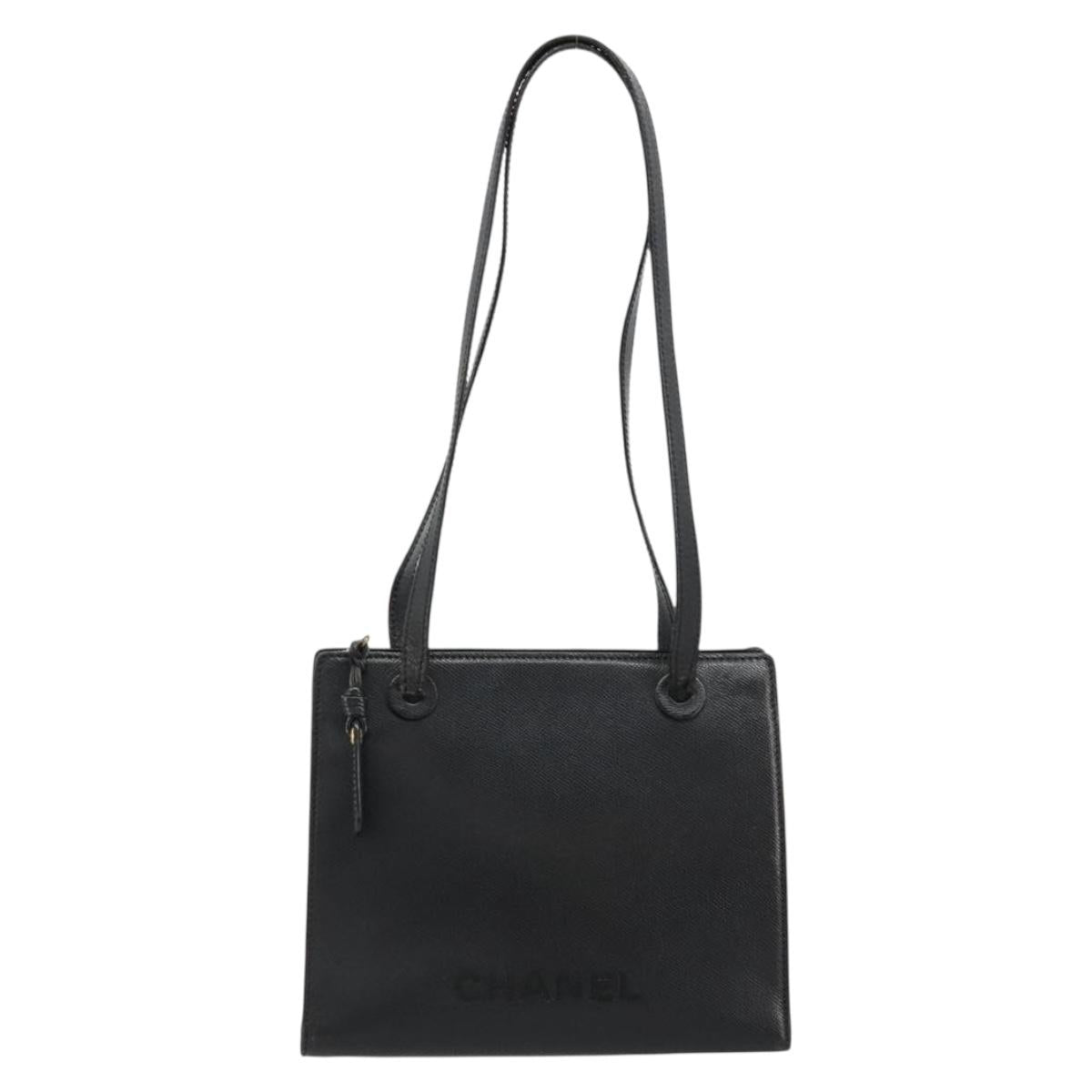 CHANEL Tote Bag Caviar Skin Black Gold CC Auth 178022