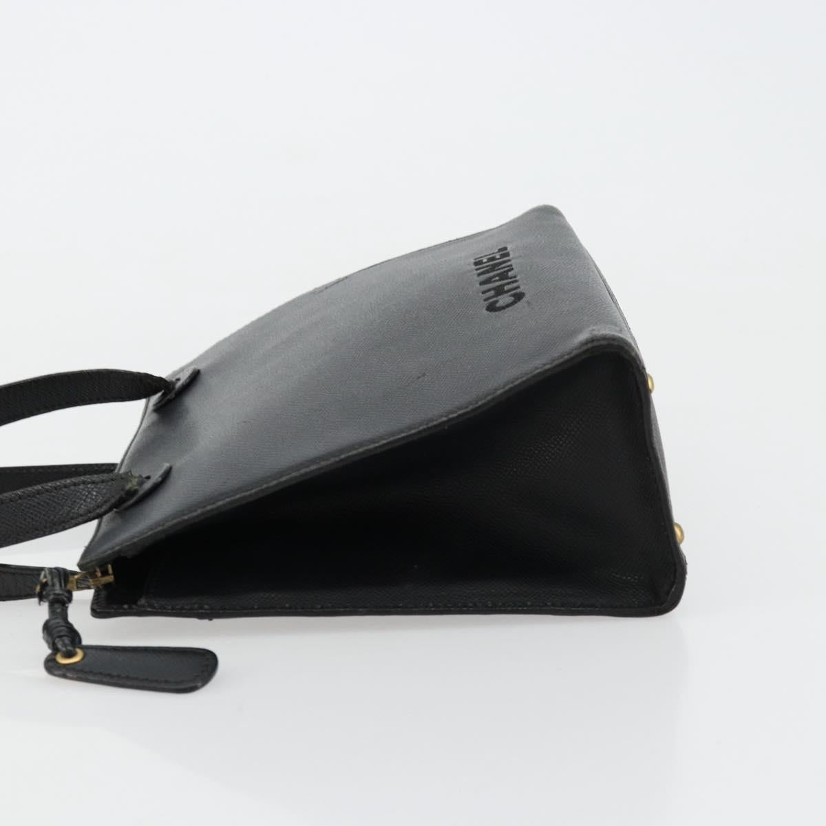 CHANEL Tote Bag Caviar Skin Black Gold CC Auth 178022