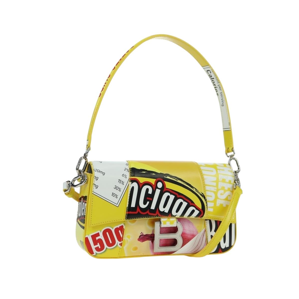 BALENCIAGA Hour glass Bag Leather 2way Yellow Silver 828976 Auth 178023SM