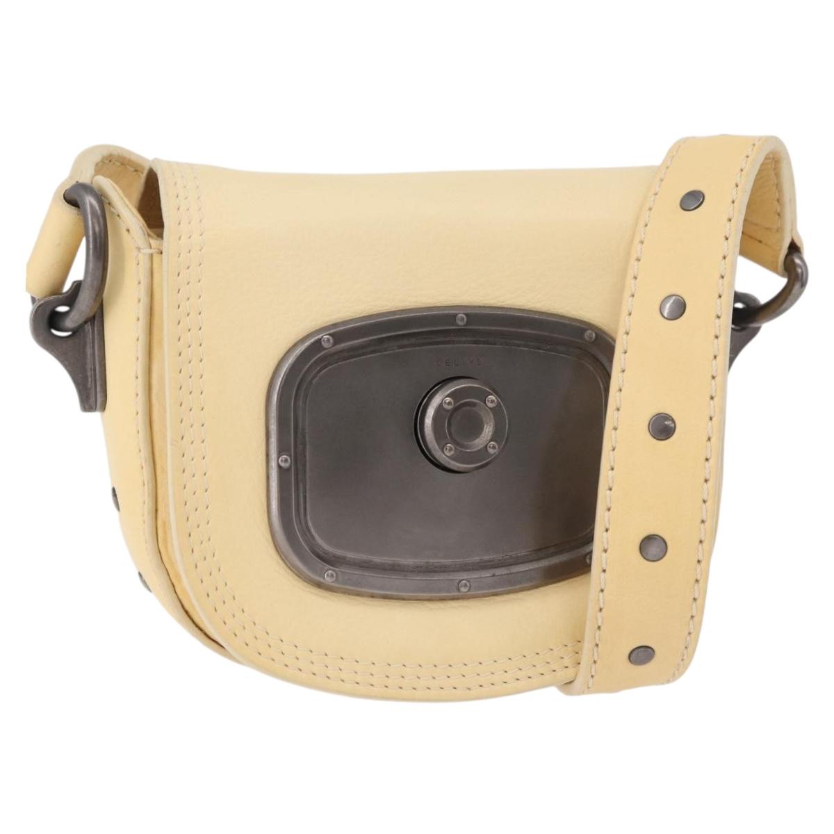 CELINE Shoulder Bag Leather Ivory Auth 178026A