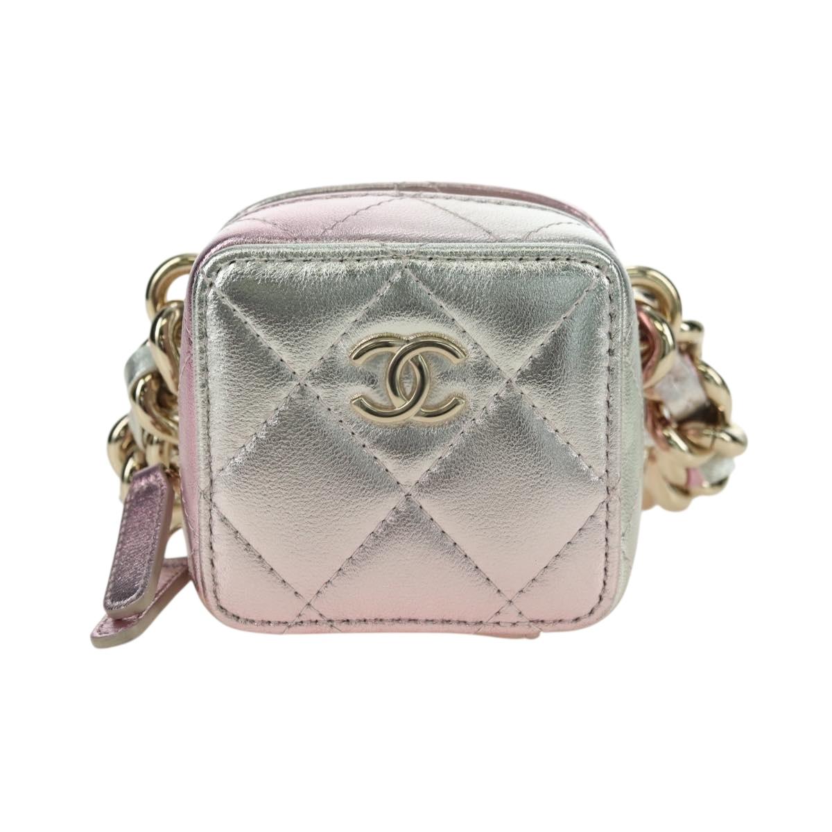 CHANEL Matelasse Chain Shoulder Bag Lamb Skin Gold Silver CC Auth 178027SM