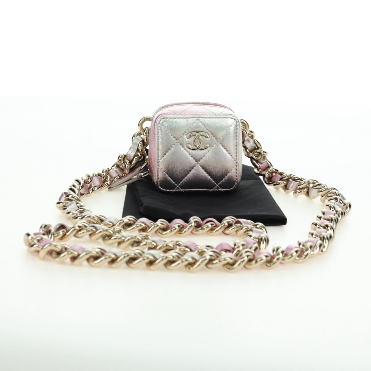 CHANEL Matelasse Chain Shoulder Bag Lamb Skin Gold Silver CC Auth 178027SM