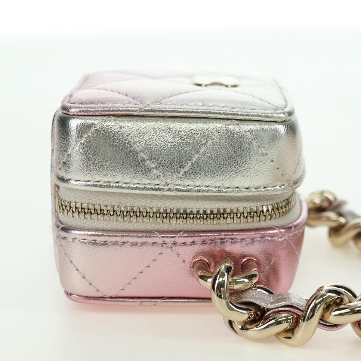 CHANEL Matelasse Chain Shoulder Bag Lamb Skin Gold Silver CC Auth 178027SM