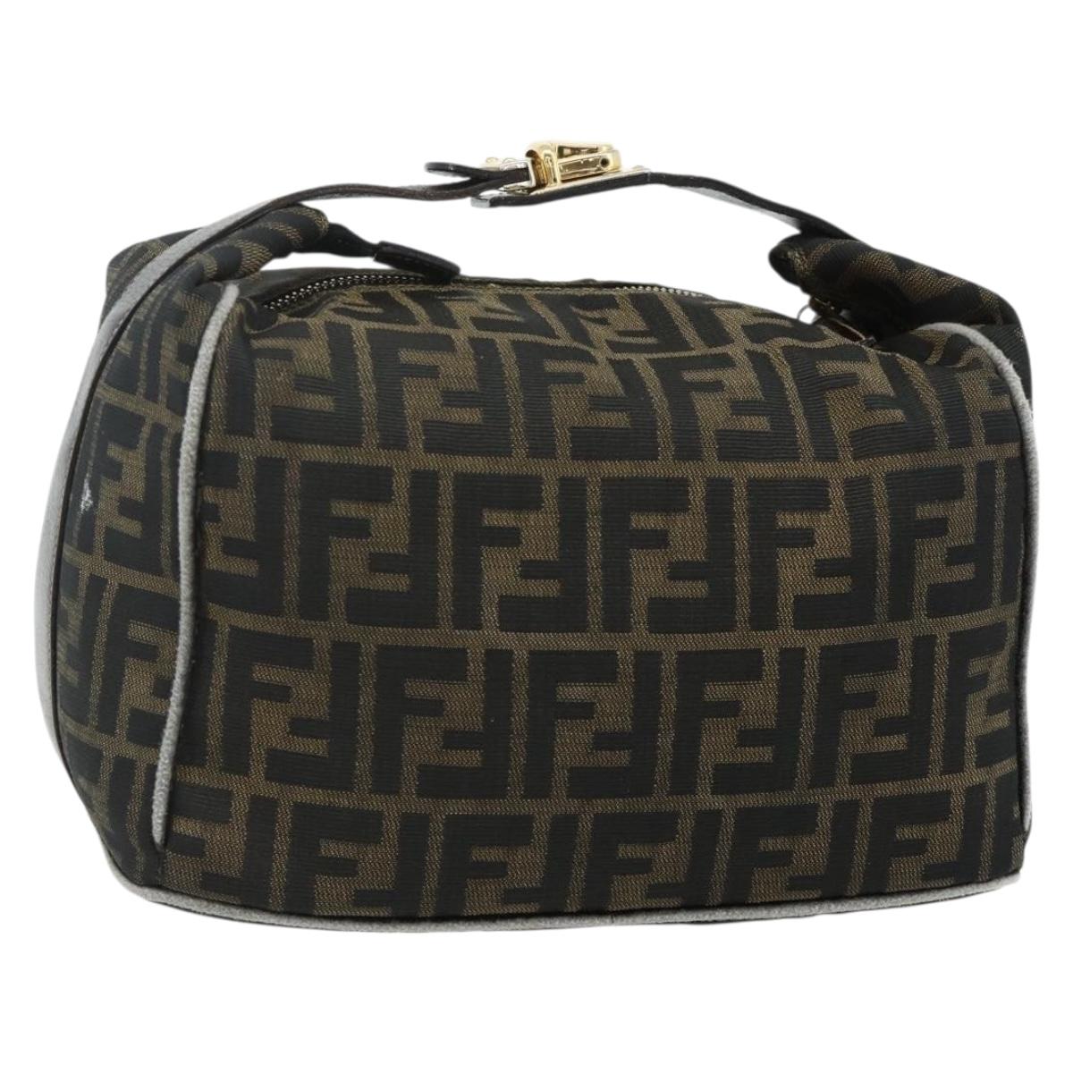 FENDI Zucca Canvas Vanity Pouch Brown Black Auth 178043