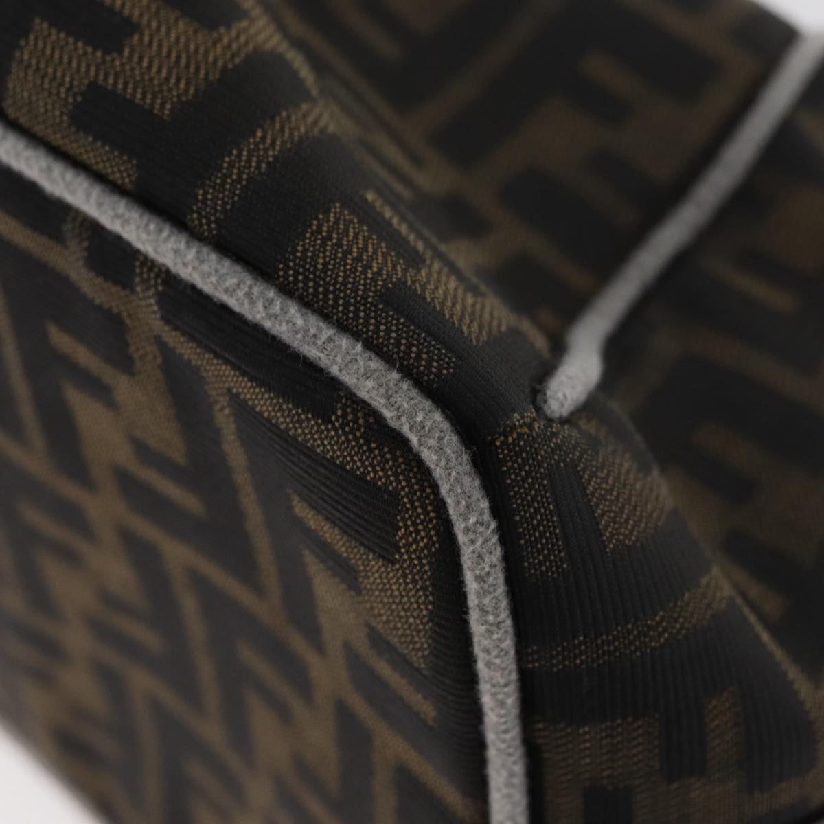 FENDI Zucca Canvas Vanity Pouch Brown Black Auth 178043