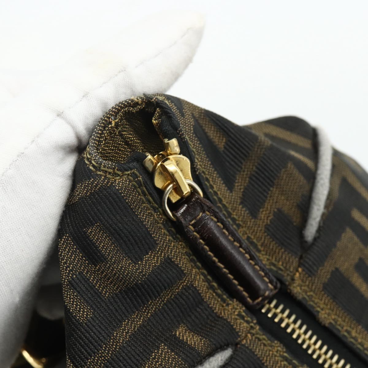 FENDI Zucca Canvas Vanity Pouch Brown Black Auth 178043