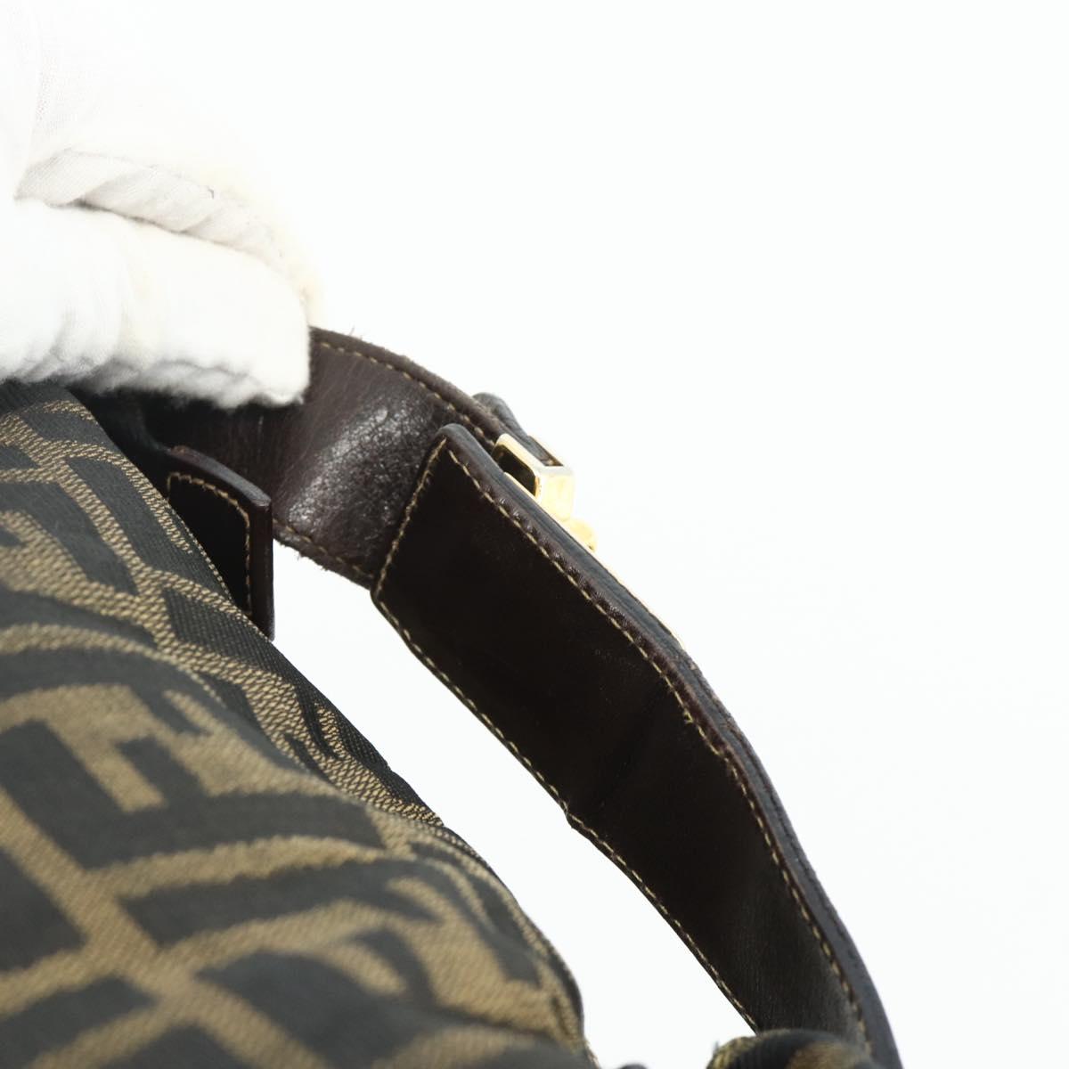 FENDI Zucca Canvas Vanity Pouch Brown Black Auth 178043