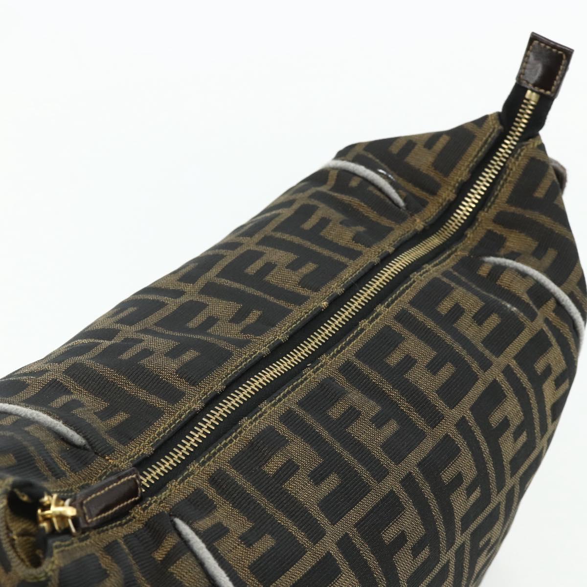 FENDI Zucca Canvas Vanity Pouch Brown Black Auth 178043