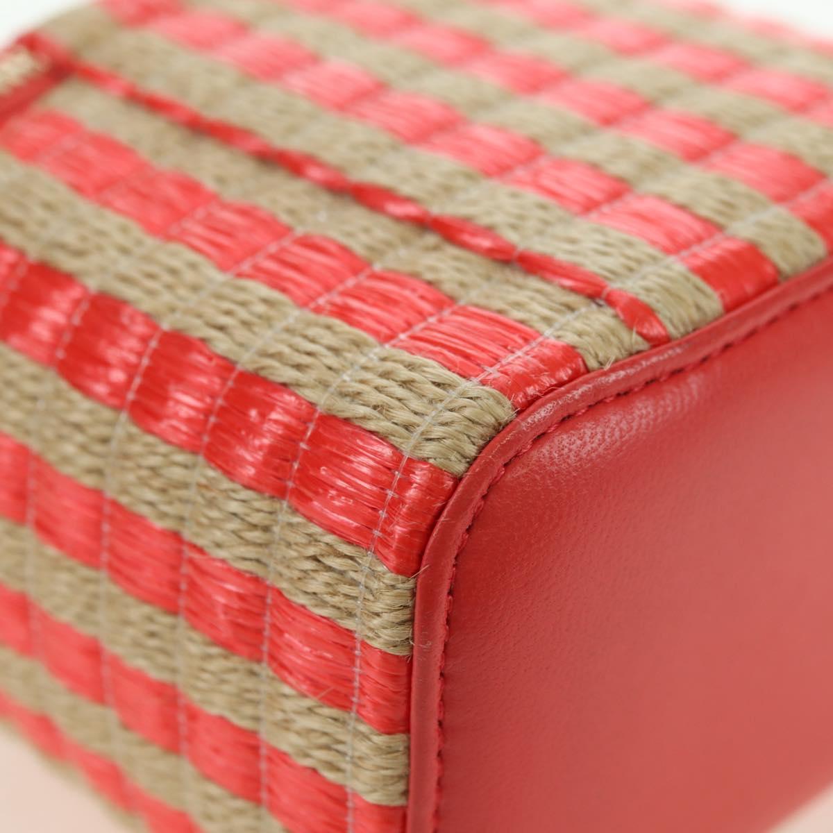 CHANEL Chain Vanity Shoulder Bag Raffia Red Gold CC Auth 178044SM