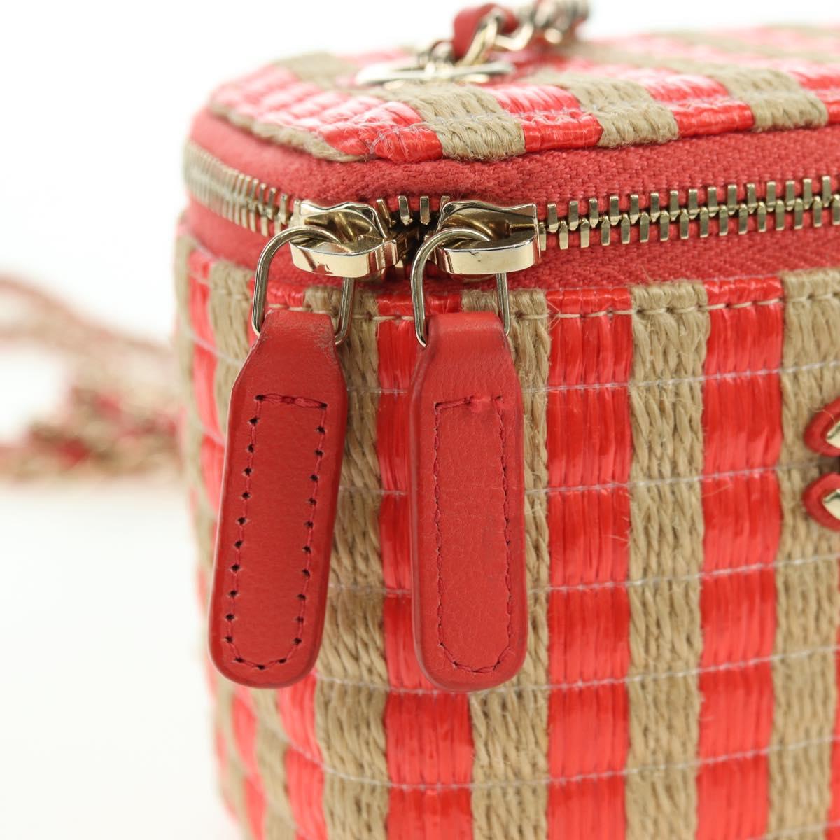 CHANEL Chain Vanity Shoulder Bag Raffia Red Gold CC Auth 178044SM
