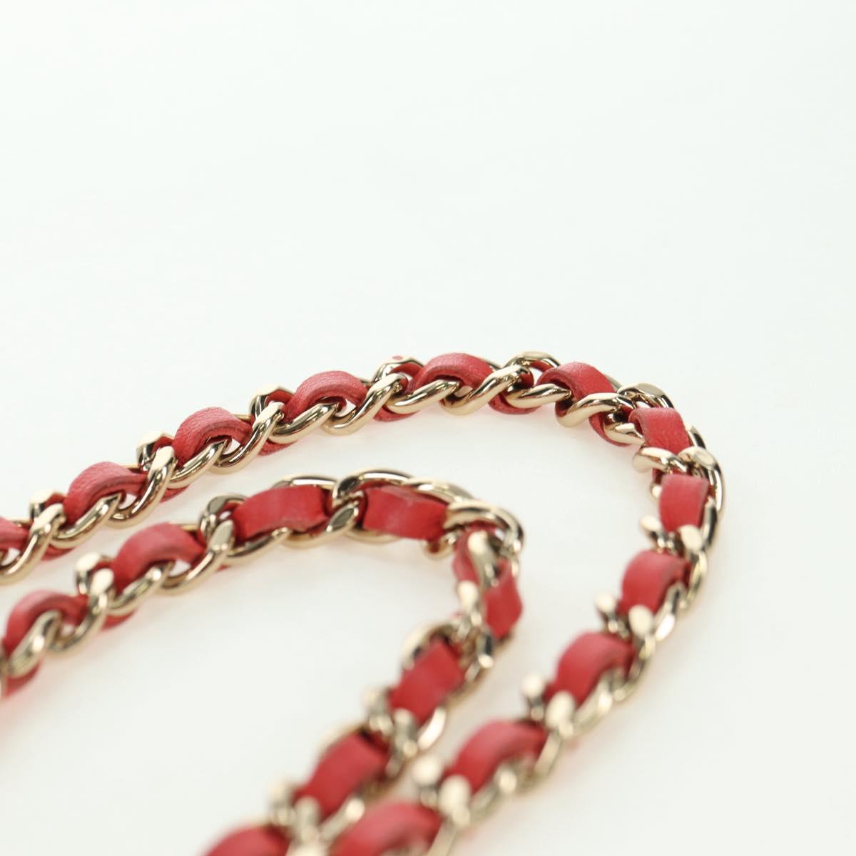 CHANEL Chain Vanity Shoulder Bag Raffia Red Gold CC Auth 178044SM