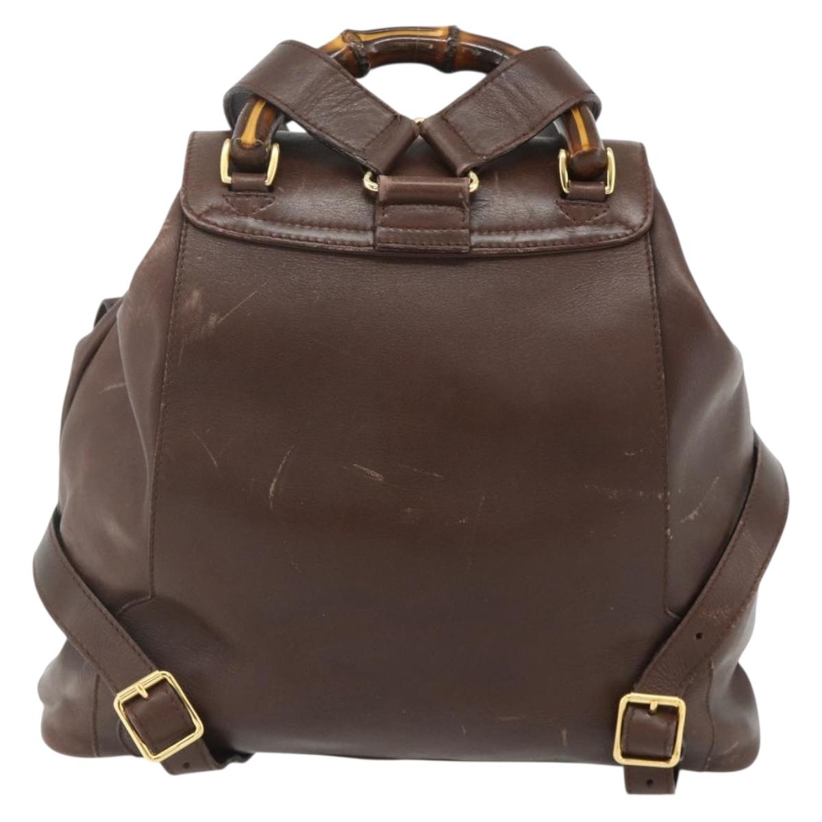 GUCCI Bamboo Backpack Leather Brown Gold 003 58 0016 Auth 178057