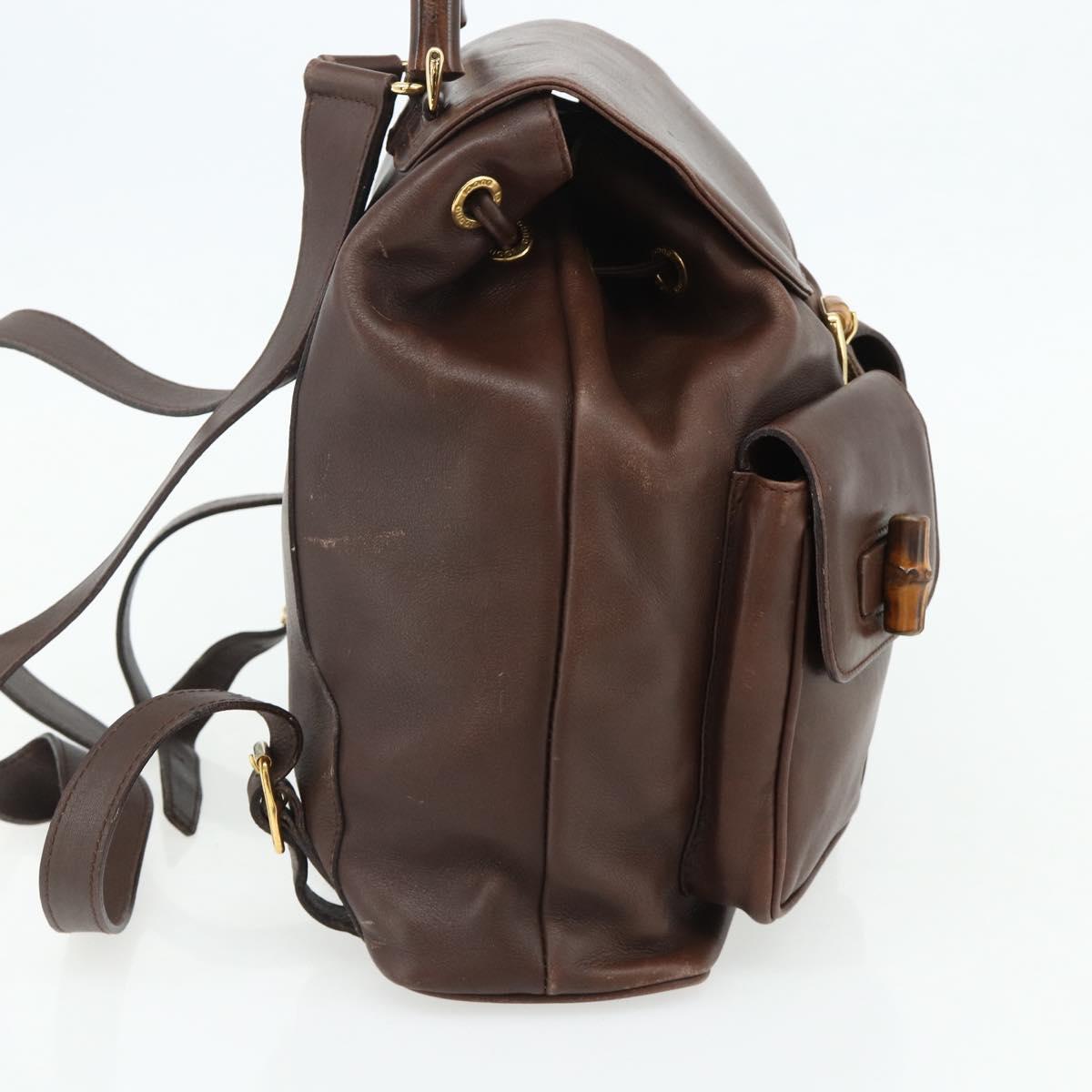 GUCCI Bamboo Backpack Leather Brown Gold 003 58 0016 Auth 178057