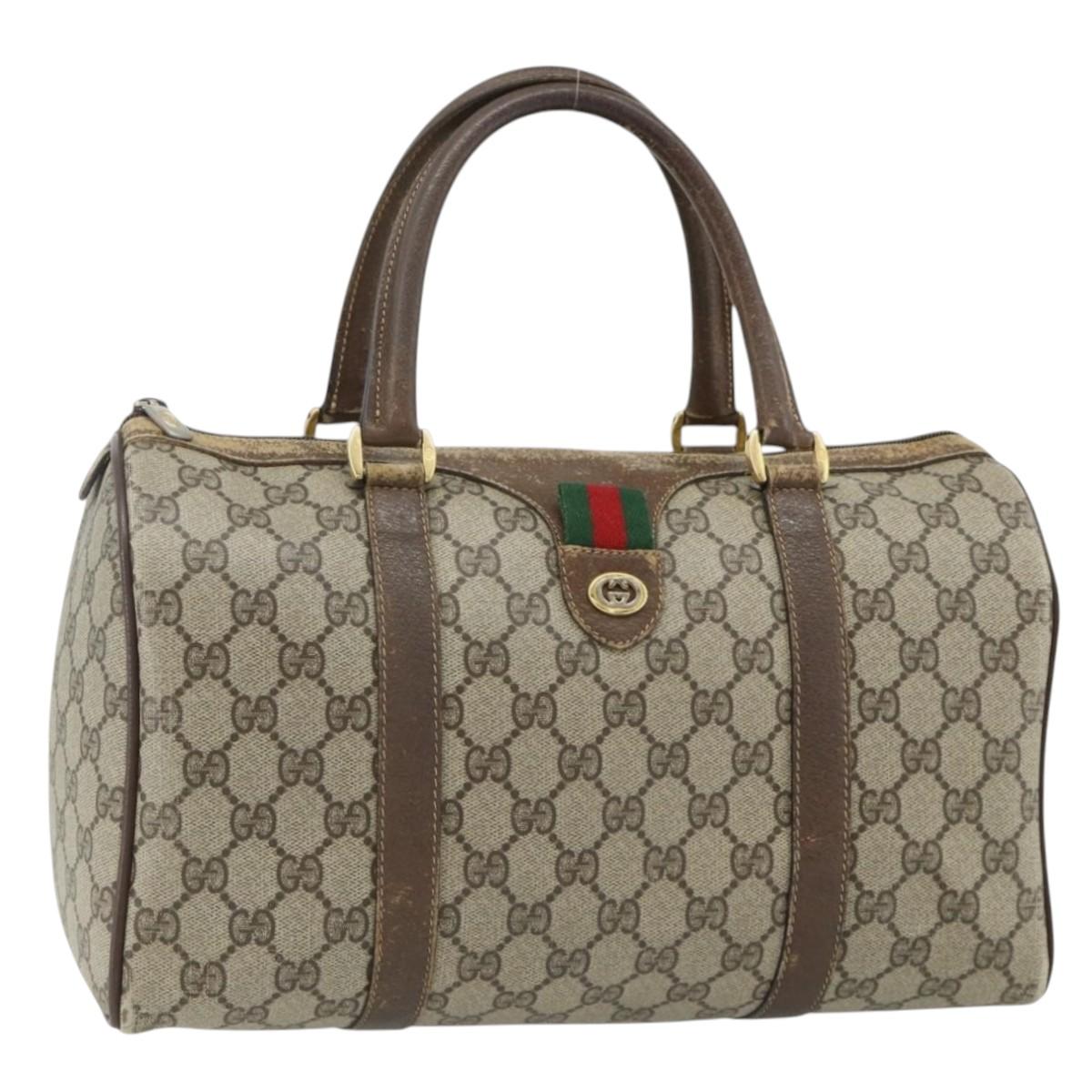 GUCCI GG Supreme Web Sherry Line Boston Bag PVC Beige Red 40 02 007 Auth 178058