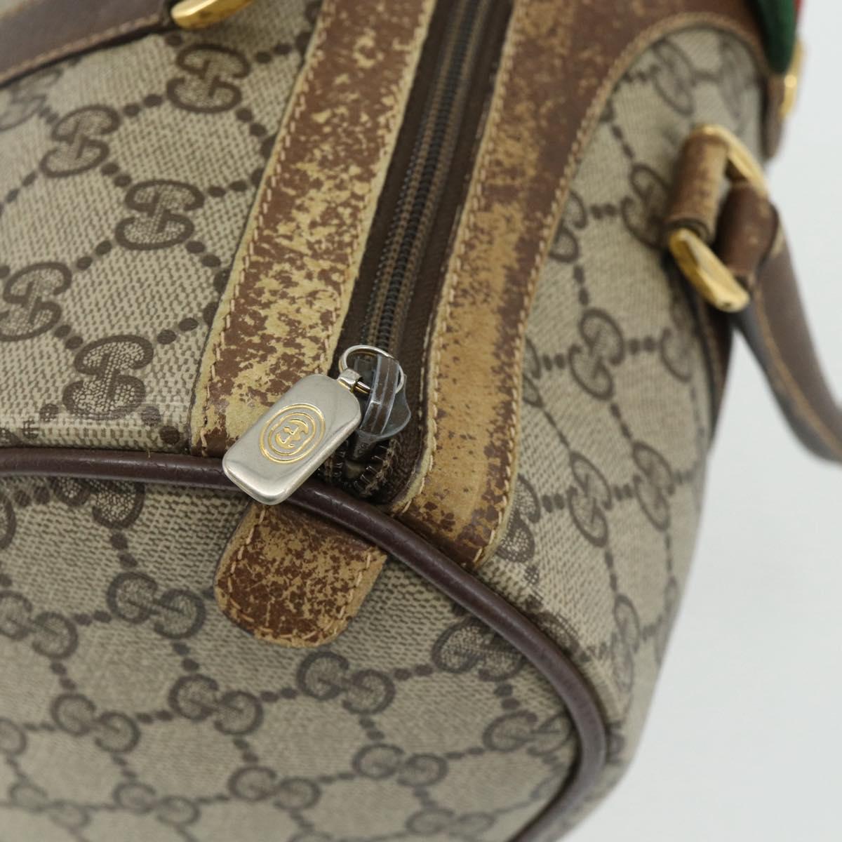 GUCCI GG Supreme Web Sherry Line Boston Bag PVC Beige Red 40 02 007 Auth 178058