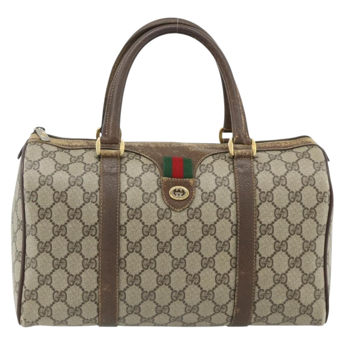 GUCCI GG Supreme Web Sherry Line Boston Bag PVC Beige Red 40 02 007 Auth 178058