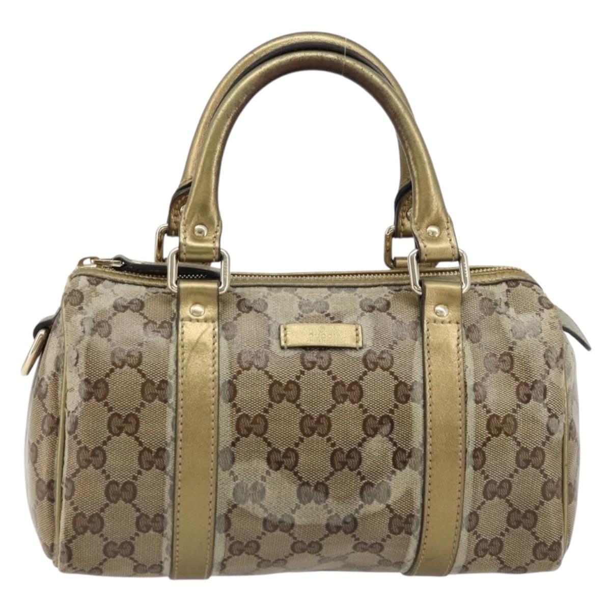 GUCCI GG Crystal Mini Boston Bag Coated Canvas Beige Gold 193604 Auth 178062