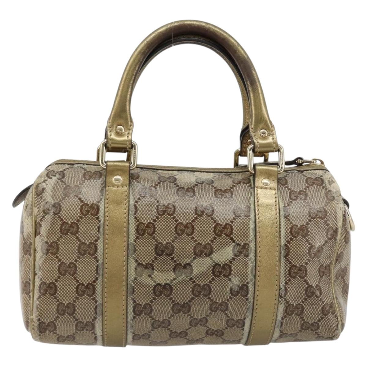 GUCCI GG Crystal Mini Boston Bag Coated Canvas Beige Gold 193604 Auth 178062
