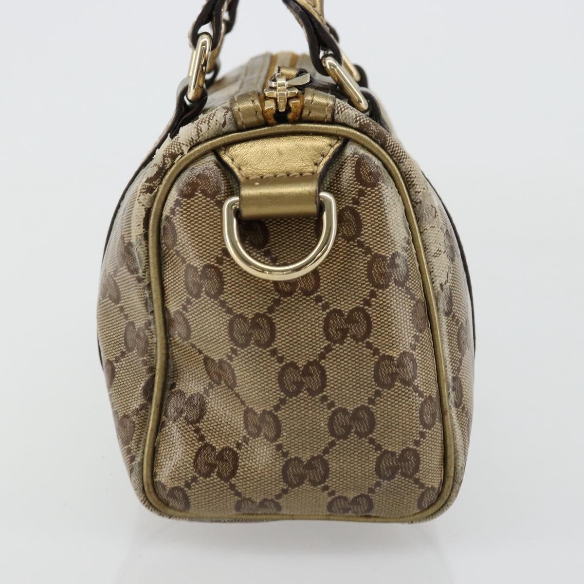 GUCCI GG Crystal Mini Boston Bag Coated Canvas Beige Gold 193604 Auth 178062