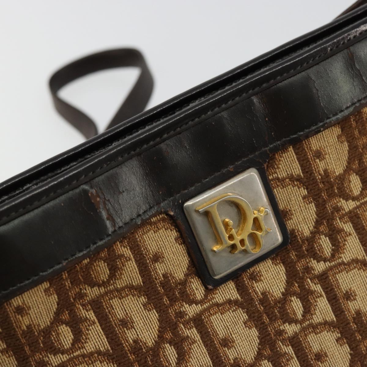 Christian Dior Trotter Canvas Shoulder Bag Beige Gold Auth 178063