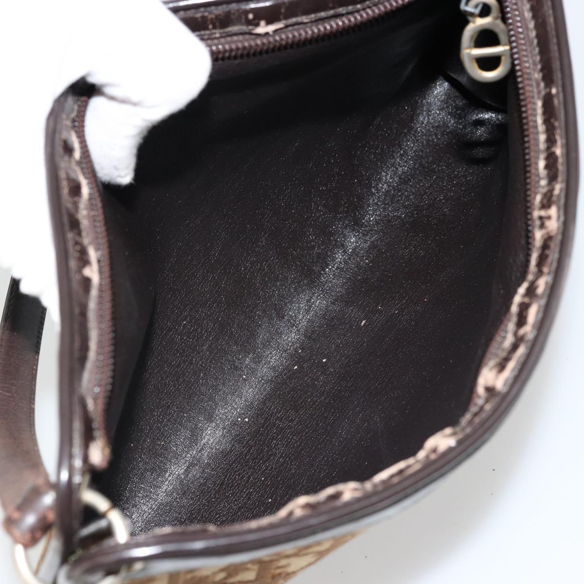 Christian Dior Trotter Canvas Shoulder Bag Beige Gold Auth 178063