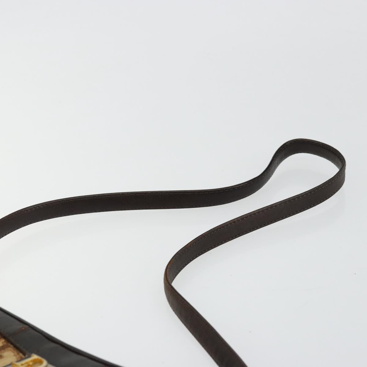Christian Dior Trotter Canvas Shoulder Bag Beige Gold Auth 178063