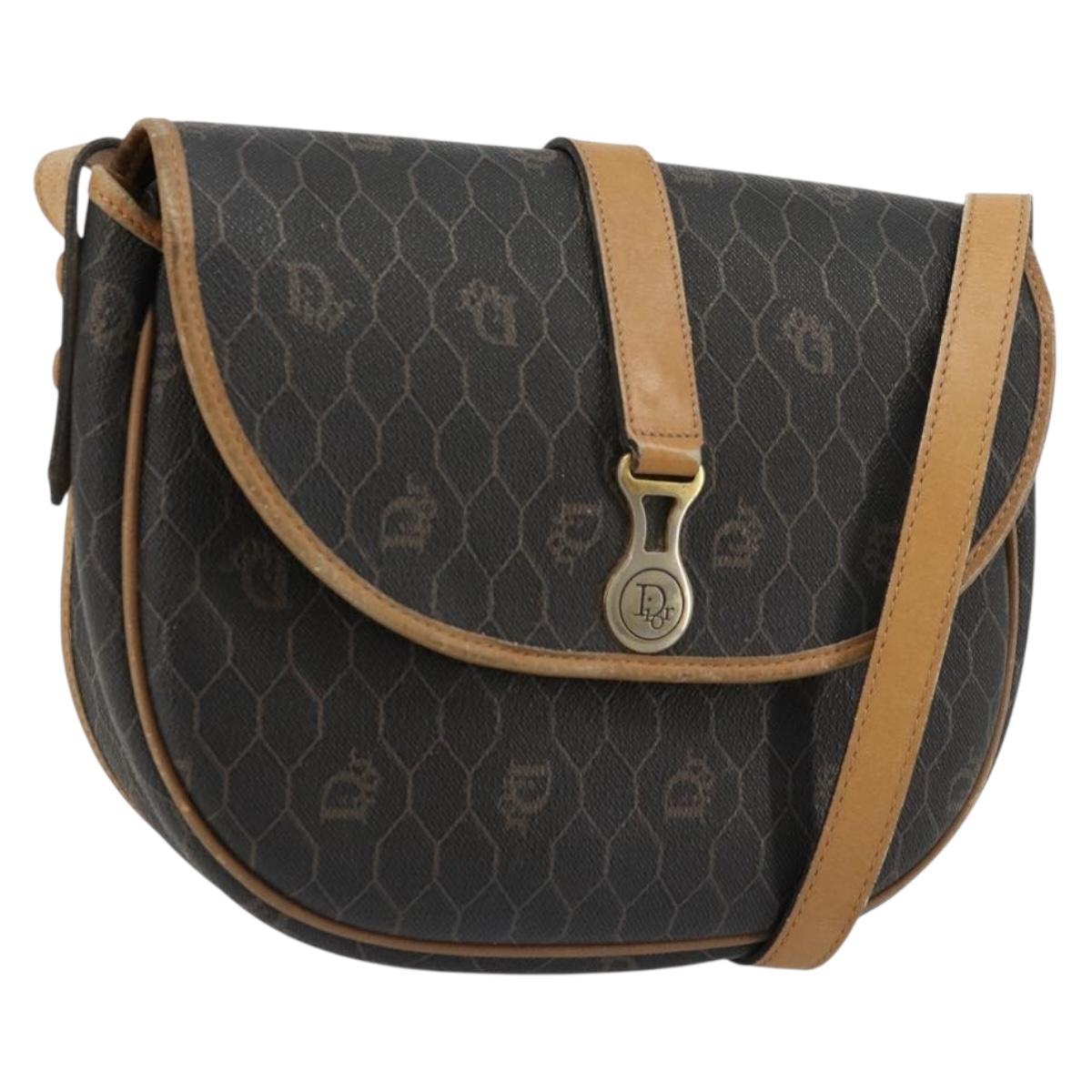 Christian Dior Honeycomb Canvas Shoulder Bag PVC Black Gold Auth 178065