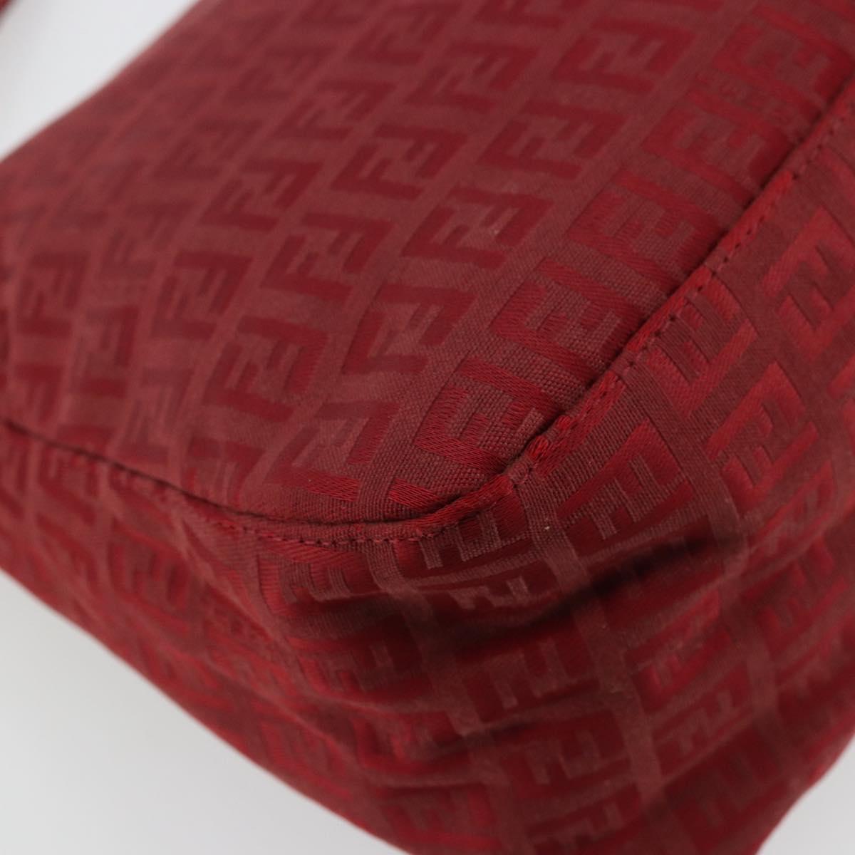 FENDI Zucchino Canvas Mamma Baguette Shoulder Bag Red Gold Auth 178066V
