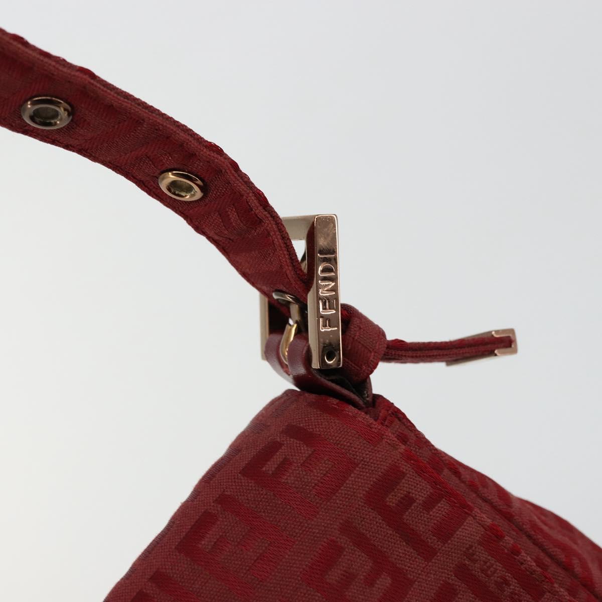 FENDI Zucchino Canvas Mamma Baguette Shoulder Bag Red Gold Auth 178066V