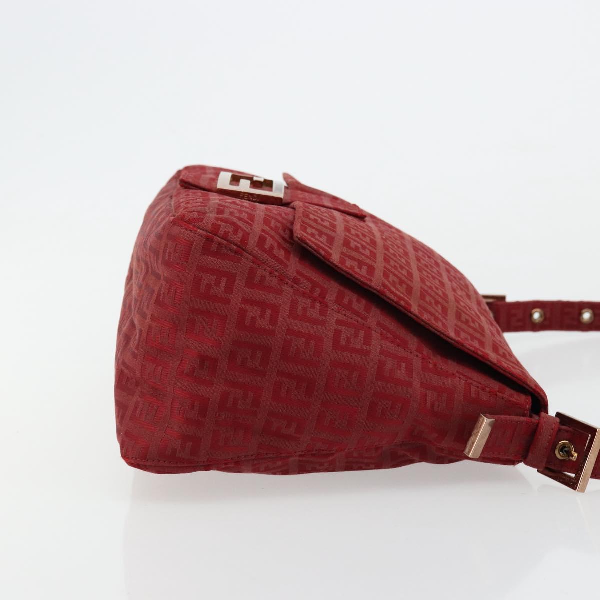 FENDI Zucchino Canvas Mamma Baguette Shoulder Bag Red Gold Auth 178066V