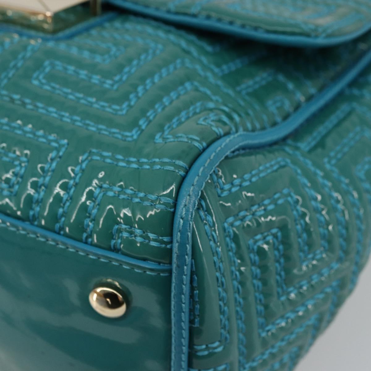 Gianni Versace Chain Shoulder Bag Patent leather 2way Green Gold Auth 178068A