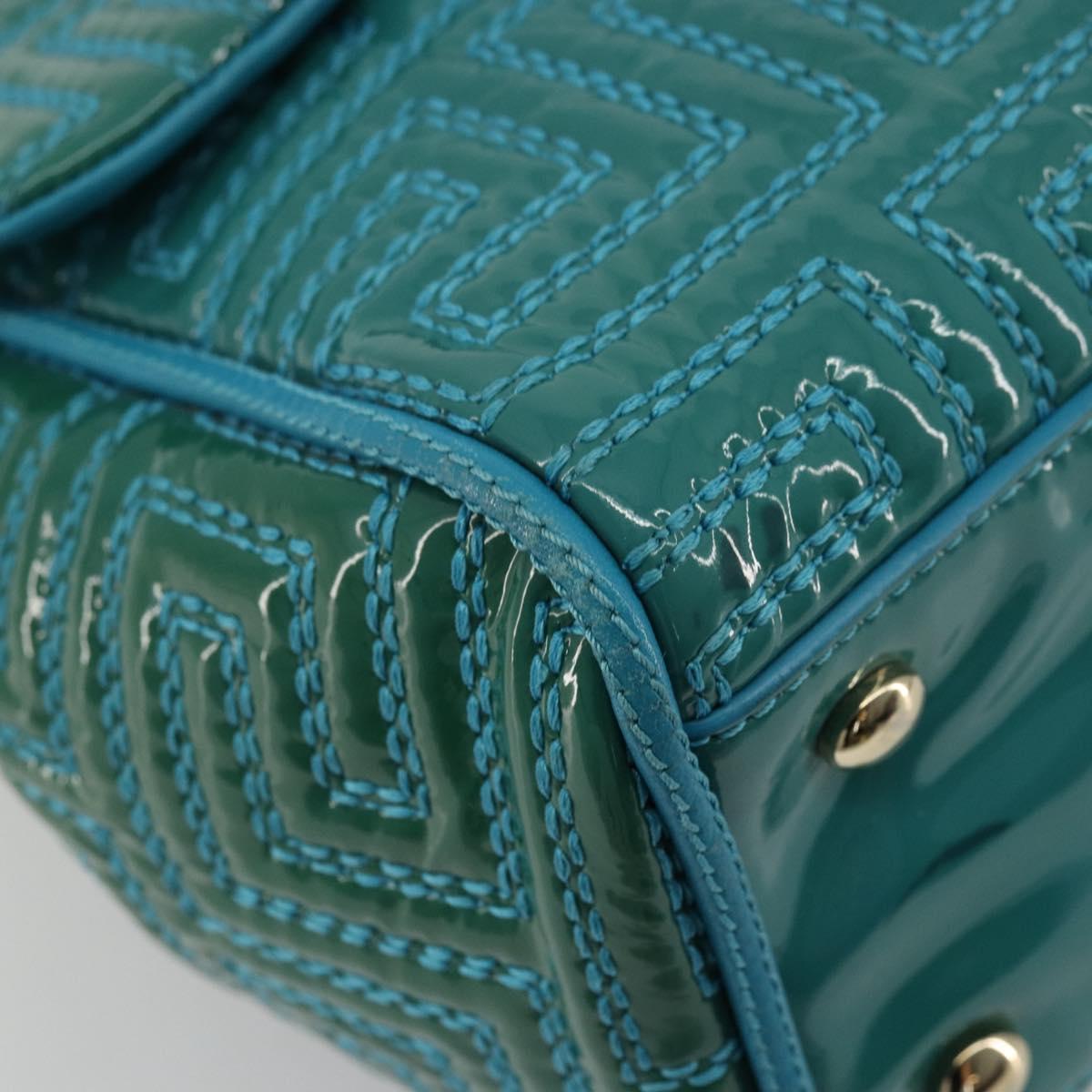 Gianni Versace Chain Shoulder Bag Patent leather 2way Green Gold Auth 178068A