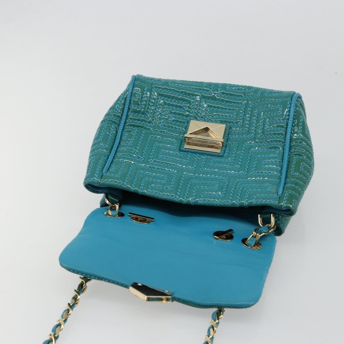 Gianni Versace Chain Shoulder Bag Patent leather 2way Green Gold Auth 178068A