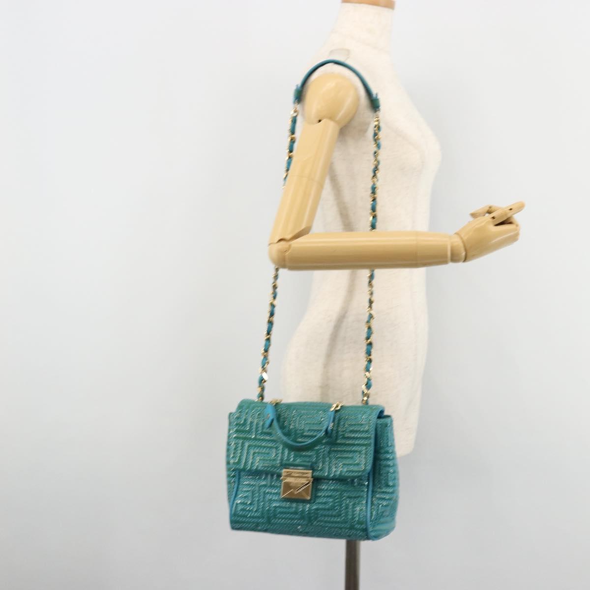 Gianni Versace Chain Shoulder Bag Patent leather 2way Green Gold Auth 178068A