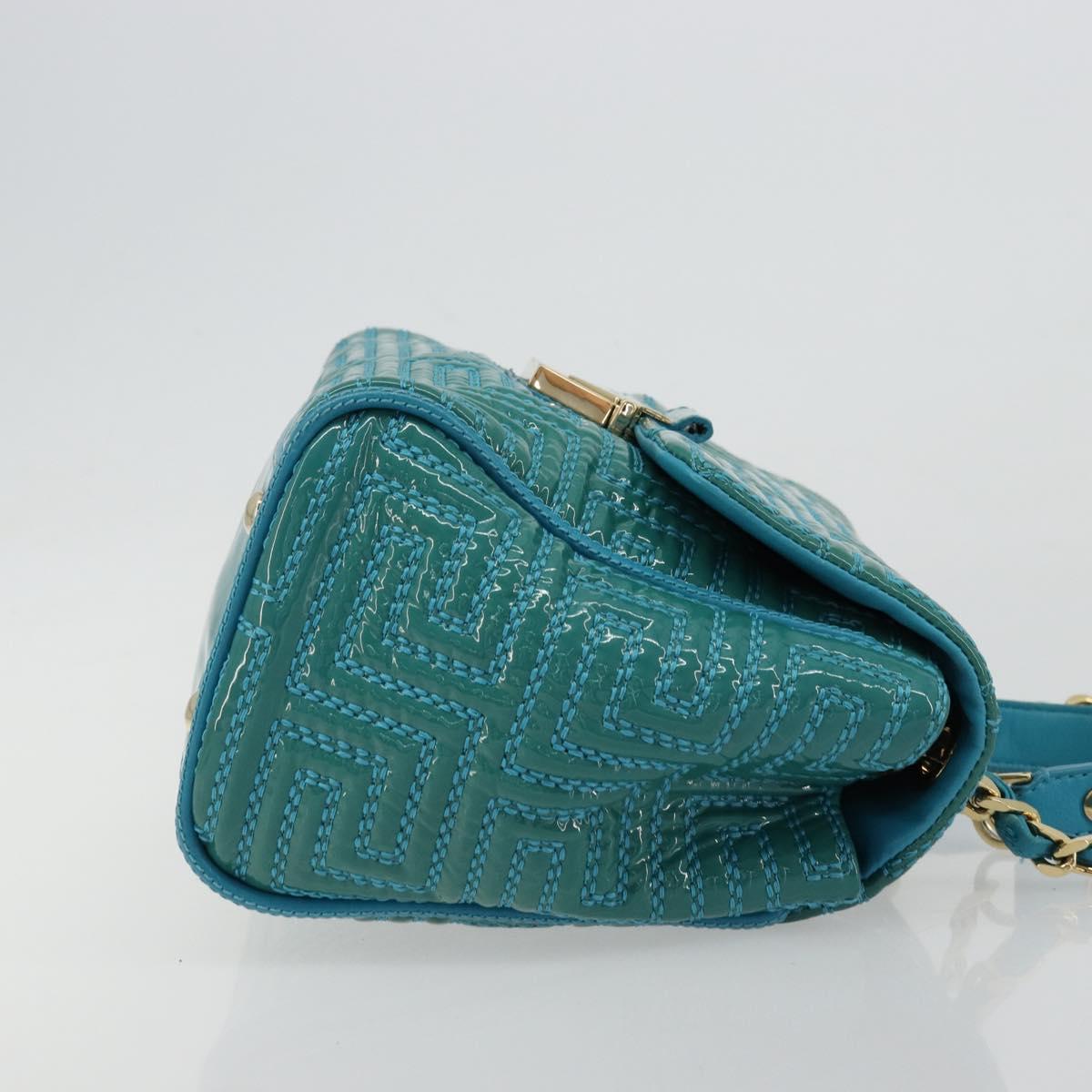 Gianni Versace Chain Shoulder Bag Patent leather 2way Green Gold Auth 178068A