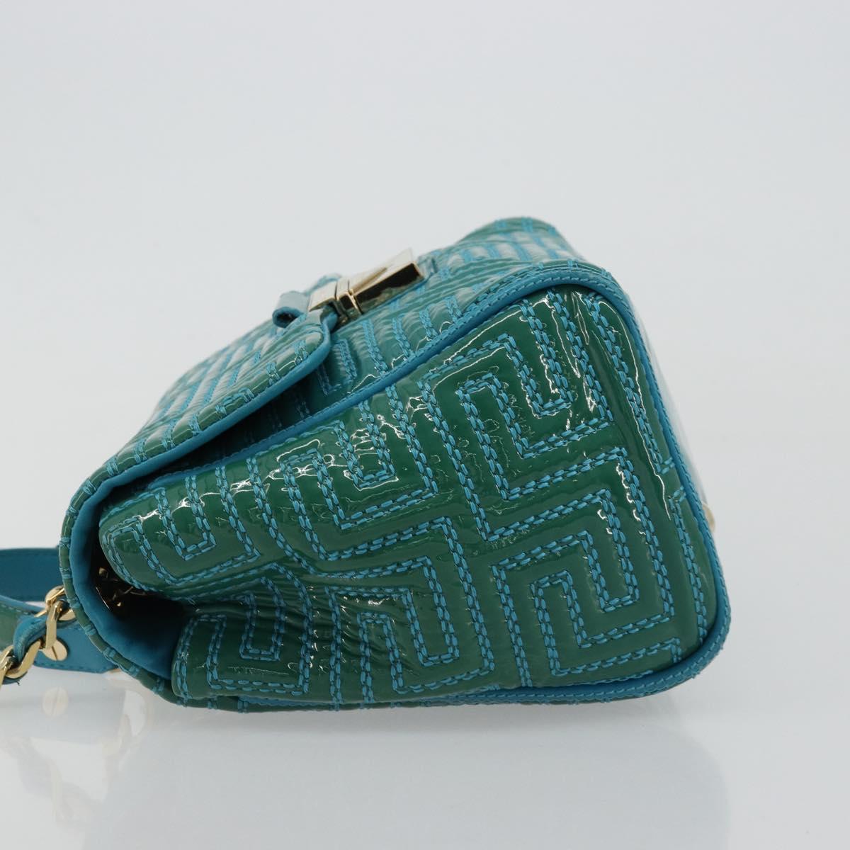 Gianni Versace Chain Shoulder Bag Patent leather 2way Green Gold Auth 178068A