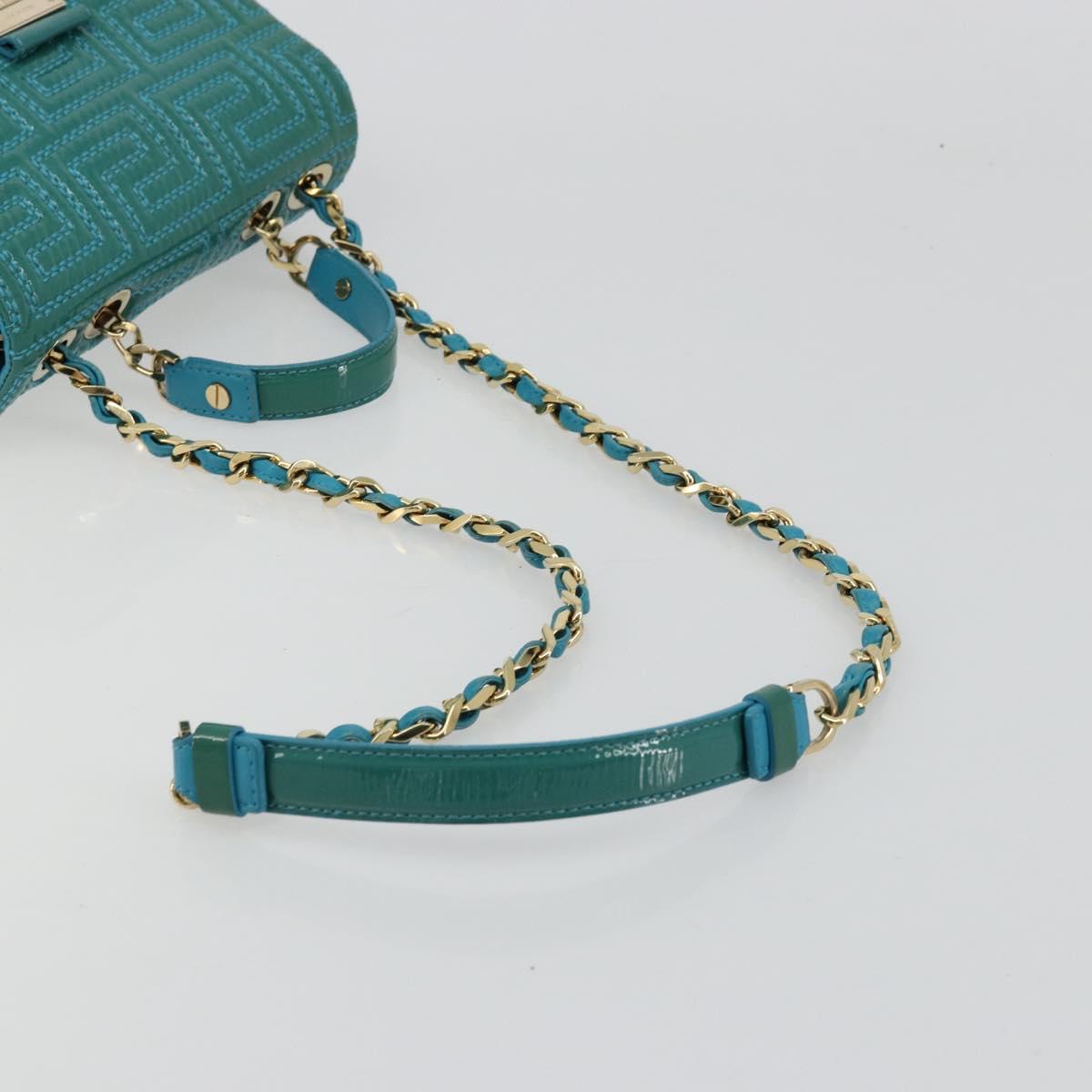 Gianni Versace Chain Shoulder Bag Patent leather 2way Green Gold Auth 178068A