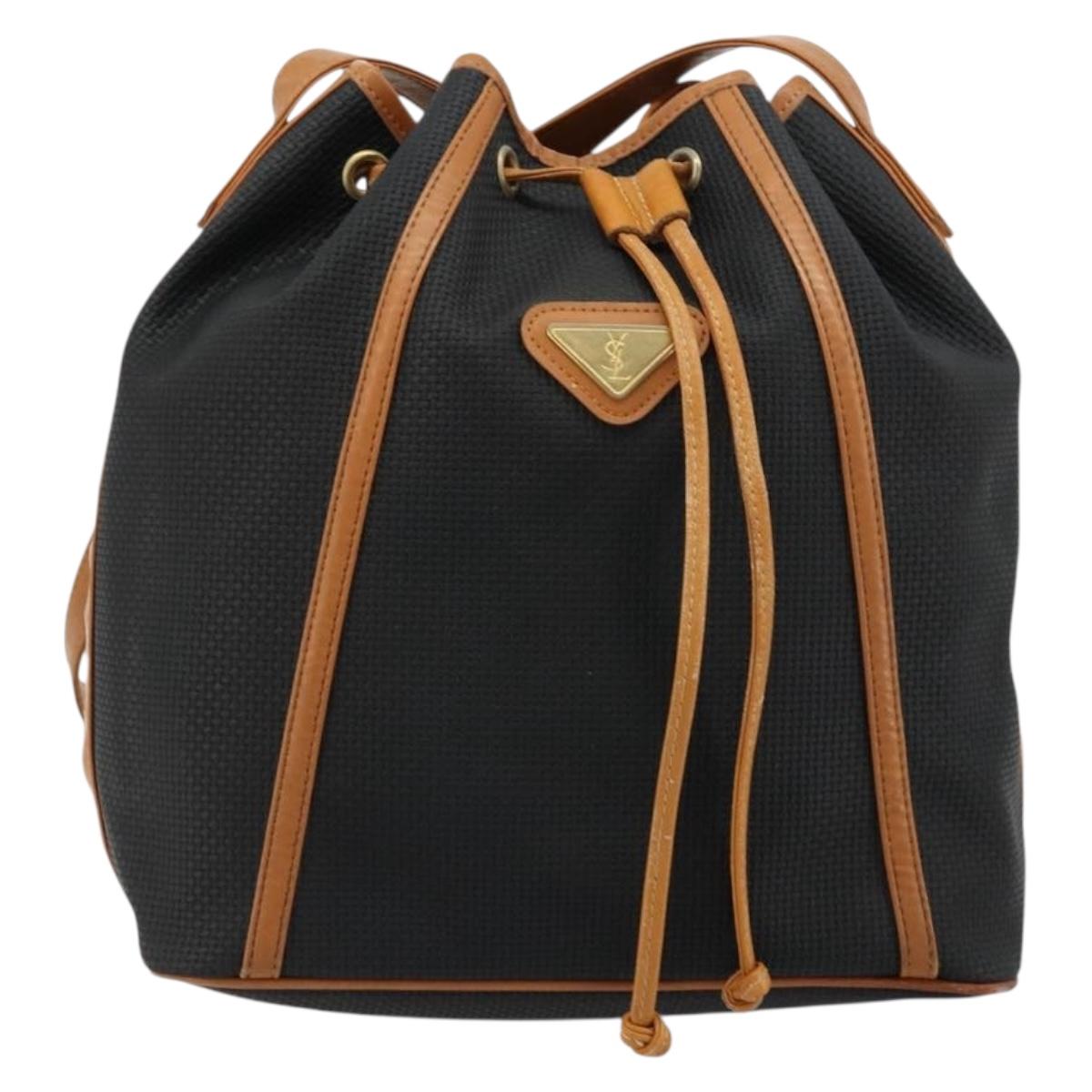 SAINT LAURENT Shoulder Bag PVC Black Gold Auth 178070