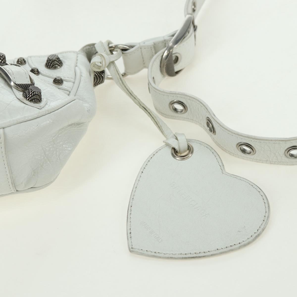 BALENCIAGA Luca Goal XS Shoulder Bag Leather White Silver 671309 Auth 178072SAM
